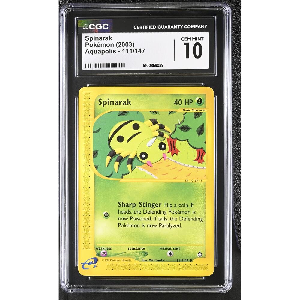 CGC 10 GEM MINT Spinarak 111/147 Pokémon Aquapolis 2003 Non Holo Graded (PSA)